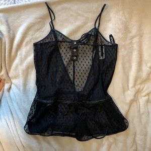 Black Sheer Polka Dot Romper Lingerie